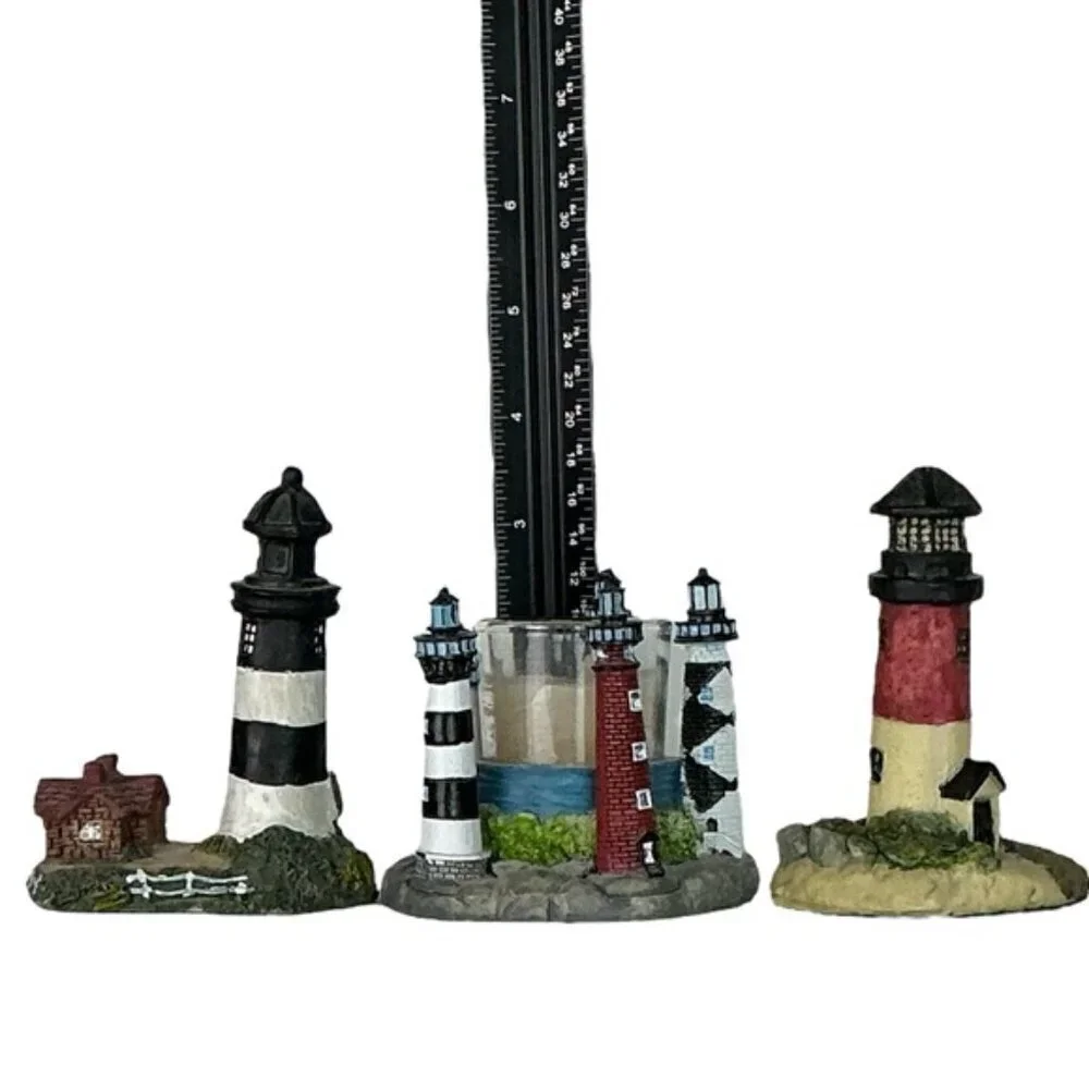 Lighthouse Candle Holder Figurines Outer Banks Nautical Collectible Vintage 3 PC